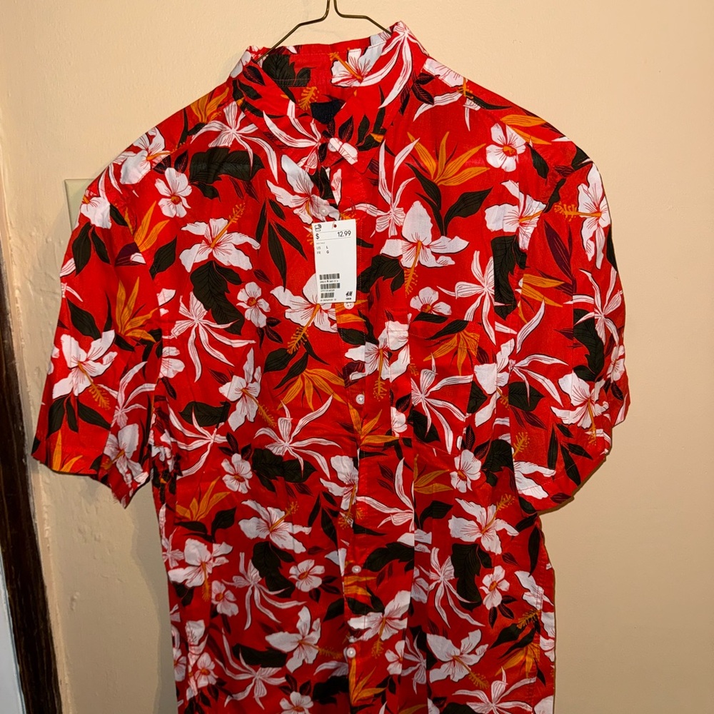 H&M Red and White Floral Casual Shirt